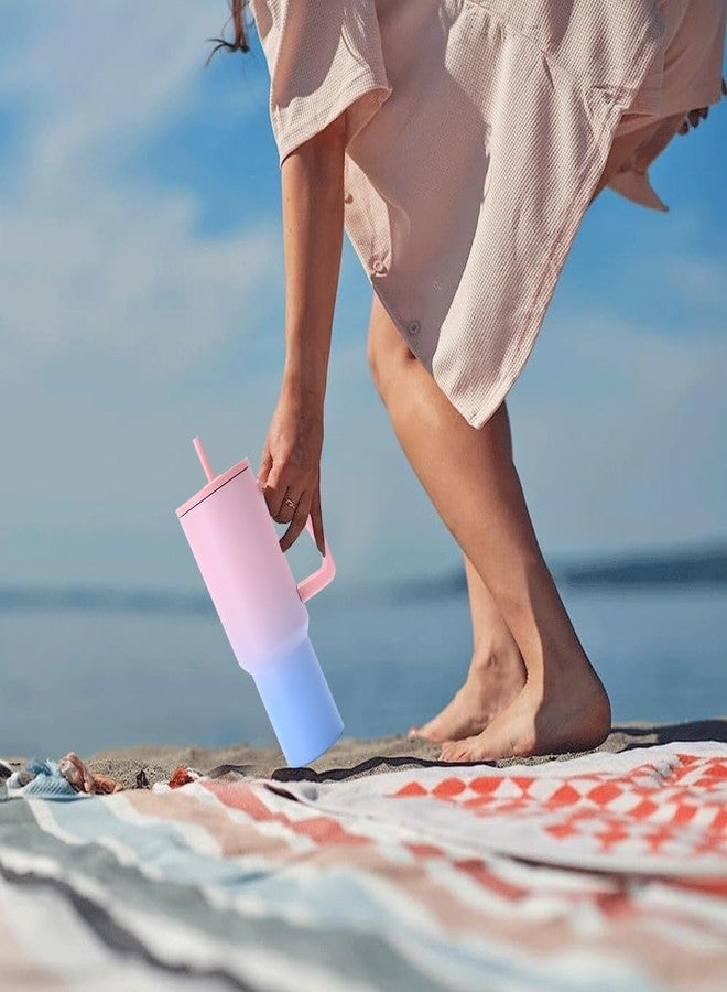 KELVEE كوب كيلفي سعة 40 أونصة مع مقبض وغطاء مزود بماصة، كوب قابل لإعادة الاستخدام، مانع للتسرب، كوب مثالي لشرب القهوة المثلجة، يحافظ على برودة المشروبات والماء، مثالي للسفر والنادي الرياضي، سعة 1.2 لتر (لون حلوى) - Image 4